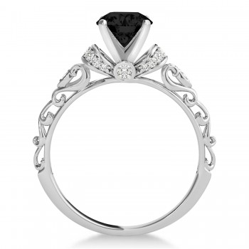 Black Diamond & Diamond Antique Style Engagement Ring 18k White Gold (1.62ct)