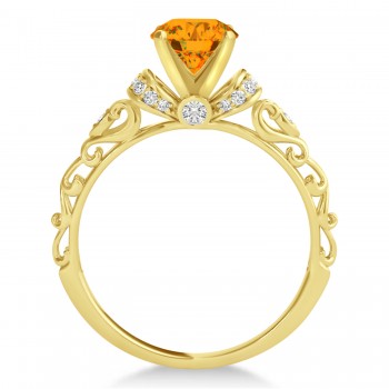 Citrine & Diamond Antique Style Engagement Ring 14k Yellow Gold 0.87ct