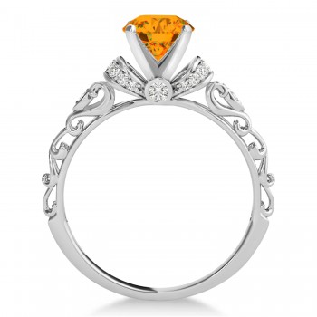 Citrine & Diamond Antique Style Engagement Ring Platinum (0.87ct)