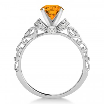 Citrine & Diamond Antique Style Engagement Ring Platinum (1.12ct)