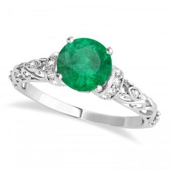 Emerald & Diamond Antique Style Engagement Ring Platinum (0.87ct)