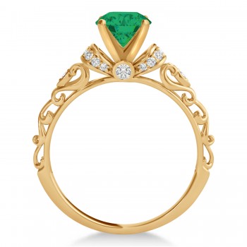 Emerald & Diamond Antique Style Engagement Ring 14k Rose Gold (1.12ct)