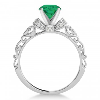 Emerald & Diamond Antique Style Engagement Ring Platinum (1.12ct)