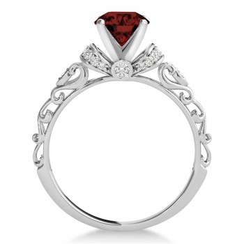 Garnet & Diamond Antique Style Engagement Ring Platinum (0.87ct)