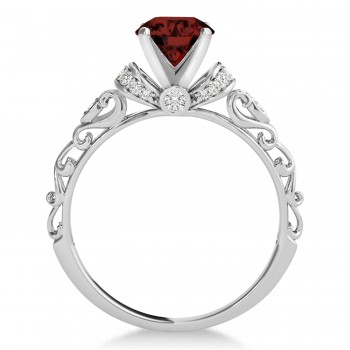 Garnet & Diamond Antique Style Engagement Ring Platinum (1.12ct)