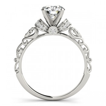 Lab Grown Diamond Antique Style Engagement Ring Setting 14k White Gold (0.12ct)