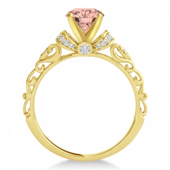 Morganite Diamond Antique Style Engagement Ring 18k Yellow Gold 0.87ct