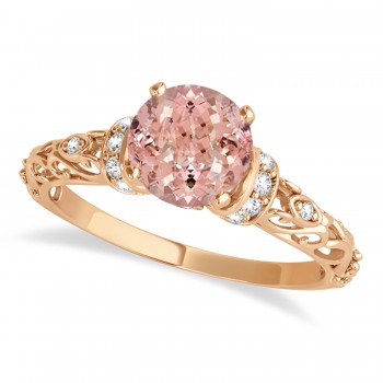 Morganite & Diamond Antique Style Engagement Ring 14k Rose Gold (1.12ct)