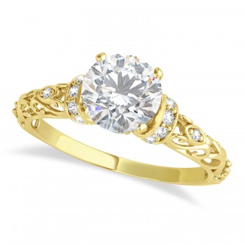 Moissanite & Diamond Antique Engagement Ring 18k Yellow Gold (0.87ct)