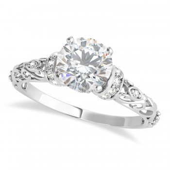 Moissanite & Diamond Antique Style Engagement Ring Platinum (0.87ct)