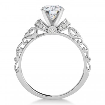 Moissanite & Diamond Antique Style Engagement Ring 18k White Gold (1.62ct)