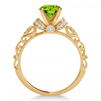 Peridot & Diamond Antique Style Engagement Ring 14k Rose Gold (0.87ct)