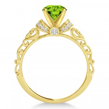 Peridot & Diamond Antique Style Engagement Ring 18k Yellow Gold 0.87ct