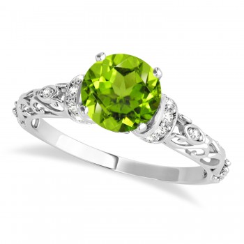 Peridot & Diamond Antique Style Engagement Ring Platinum (0.87ct)
