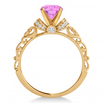 Pink Sapphire & Diamond Antique Style Engagement Ring 14k Rose Gold (0.87ct)
