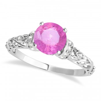 Pink Sapphire & Diamond Antique Style Engagement Ring Platinum (0.87ct)