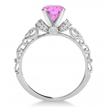 Pink Sapphire & Diamond Antique Style Engagement Ring Platinum (0.87ct)