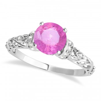 Pink Sapphire & Diamond Antique Style Engagement Ring Platinum (1.12ct)