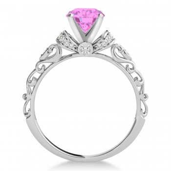 Pink Sapphire & Diamond Antique Style Engagement Ring Platinum (1.12ct)