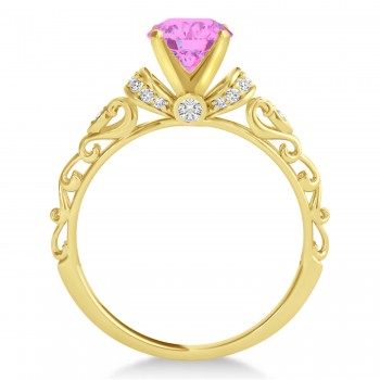 Pink Sapphire & Diamond Antique Engagement Ring 18k Yellow Gold 1.62ct