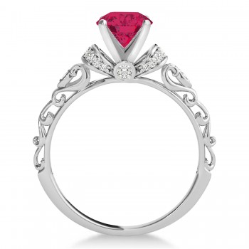 Ruby & Diamond Antique Style Engagement Ring Platinum (0.87ct)