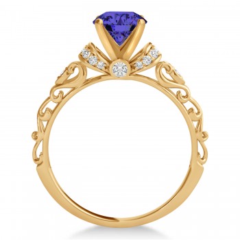 Tanzanite & Diamond Antique Style Engagement Ring 14k Rose Gold (0.87ct)