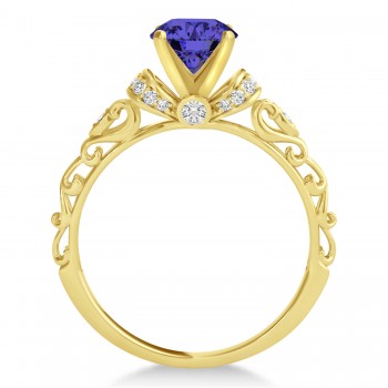 Tanzanite & Diamond Antique Engagement Ring 18k Yellow Gold 0.87ct