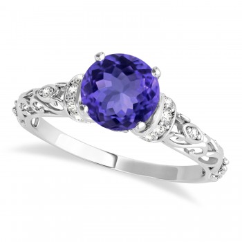 Tanzanite & Diamond Antique Style Engagement Ring Platinum (0.87ct)