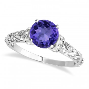 Tanzanite & Diamond Antique Style Engagement Ring Platinum (1.12ct)