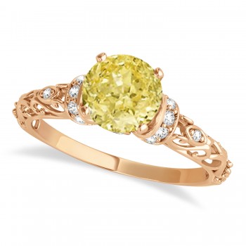 Yellow Diamond & Diamond Antique Style Engagement Ring 14k Rose Gold (0.87ct)
