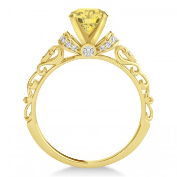 Yellow Diamond & Diamond Antique Engagement Ring 18k Yellow Gold .87ct