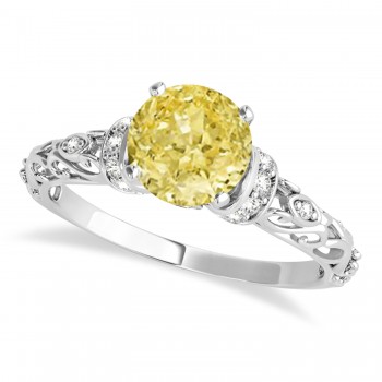 Yellow Diamond & Diamond Antique Style Engagement Ring Platinum (0.87ct)