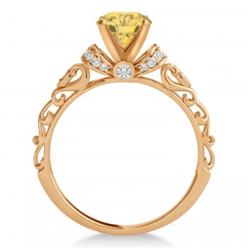 Yellow Diamond & Diamond Antique Style Engagement Ring 14k Rose Gold (1.12ct)