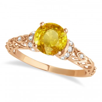 Yellow Sapphire & Diamond Antique Style Engagement Ring 14k Rose Gold (0.87ct)