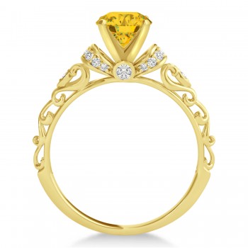 Yellow Sapphire Diamond Antique Engagement Ring 18k Yellow Gold 0.87ct