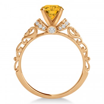 Yellow Sapphire & Diamond Antique Style Engagement Ring 14k Rose Gold (1.12ct)