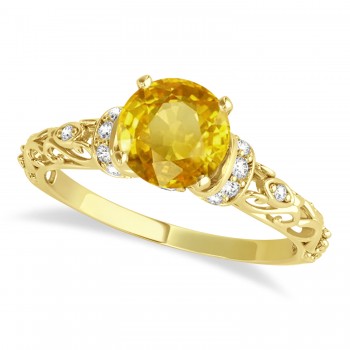 Yellow Sapphire Diamond Antique Engagement Ring 18k Yellow Gold 1.12ct