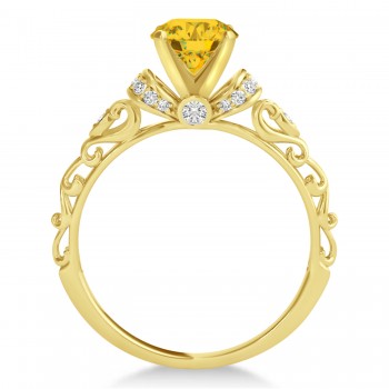 Yellow Sapphire Diamond Antique Engagement Ring 18k Yellow Gold 1.12ct