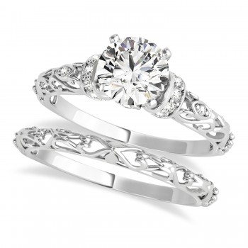 Diamond Antique Style Bridal Set 14k White Gold (0.87ct)