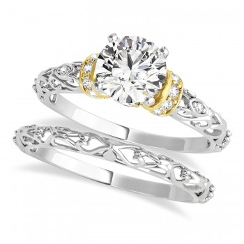 Diamond Antique Style Bridal Set 14k Two-Tone Gold (0.87ct)