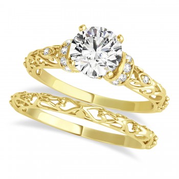 Diamond Antique Style Bridal Set 14k Yellow Gold (1.62ct)