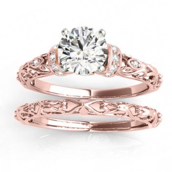 Diamond Antique Style Bridal Set Setting 14k Rose Gold (0.12ct)