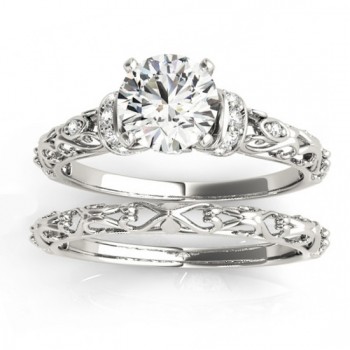 Diamond Antique Style Bridal Set Setting 18k White Gold (0.12ct)