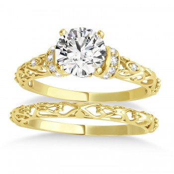 Diamond Antique Style Bridal Set Setting 18k Yellow Gold (0.12ct)