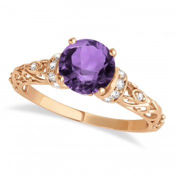 Amethyst & Diamond Antique Style Bridal Set 14k Rose Gold (0.87ct)