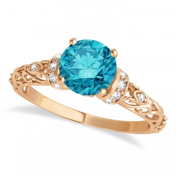 Blue Diamond & Diamond Antique Style Bridal Set 14k Rose Gold (1.12ct)
