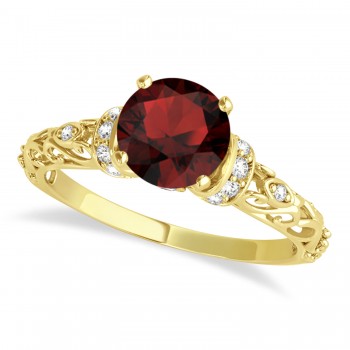 Garnet & Diamond Antique Style Bridal Set 14k Yellow Gold (1.62ct)