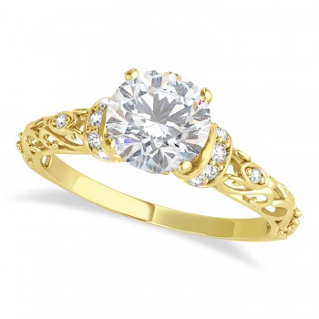 Moissanite & Diamond Antique Style Bridal Set 18k Yellow Gold (0.87ct)