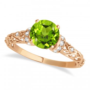 Peridot & Diamond Antique Style Bridal Set 14k Rose Gold (0.87ct)