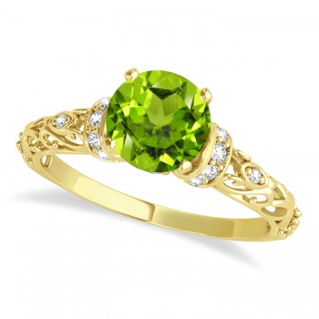 Peridot & Diamond Antique Style Bridal Set 14k Yellow Gold (0.87ct)